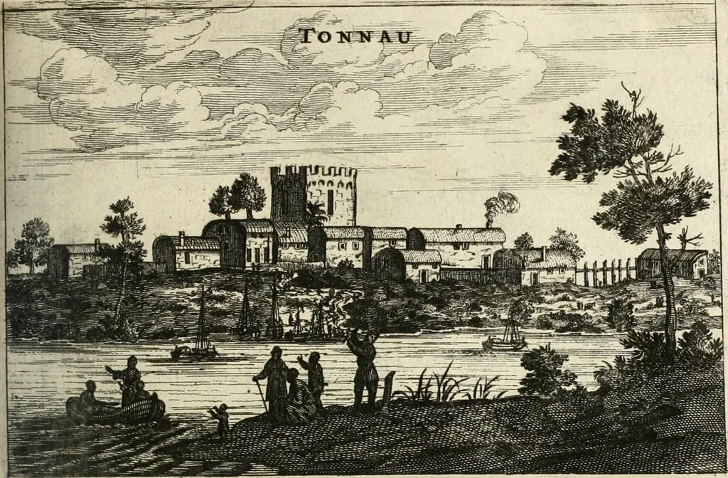 An illustration from Legatio batavica ad magnum Tartariæ chamum Sungteium, modernum Sinæ imperatorem. Historiarum narratione, quæ legatis in provinciis Quantung, Kiangsi, Nanking, Xantung, Peking, & aula imperatoriâ ab anno 1665 ad annum 1657 obtigerunt, ut & ardua Sinensium in bello tartarico fortunâ, provinciarum accurata geographia, urbium delineatione, nec non artis & naturæ miraculis ex animalium, vegetabilium, mineralium genere per centum & quinquaginta æneas figuras passim illustrata & conscripta vernacule, 1668, leaf 198