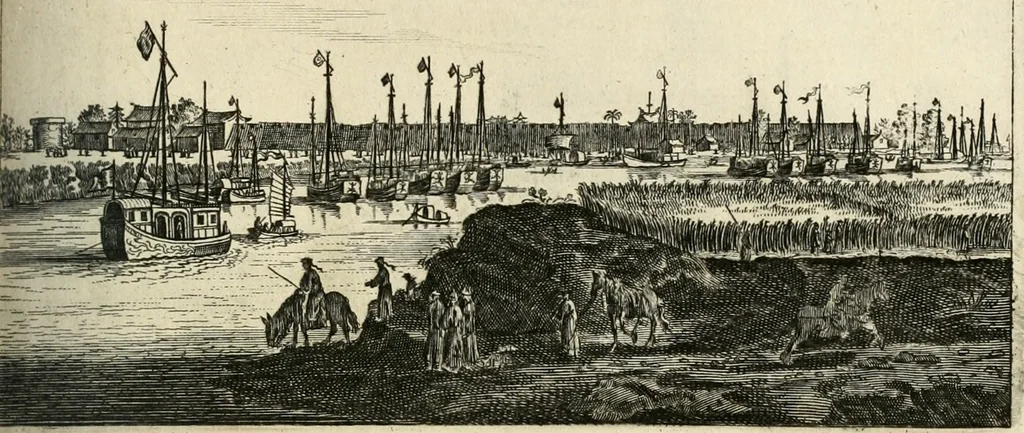 An illustration from Legatio batavica ad magnum Tartariæ chamum Sungteium, modernum Sinæ imperatorem. Historiarum narratione, quæ legatis in provinciis Quantung, Kiangsi, Nanking, Xantung, Peking, & aula imperatoriâ ab anno 1665 ad annum 1657 obtigerunt, ut & ardua Sinensium in bello tartarico fortunâ, provinciarum accurata geographia, urbium delineatione, nec non artis & naturæ miraculis ex animalium, vegetabilium, mineralium genere per centum & quinquaginta æneas figuras passim illustrata & conscripta vernacule, 1668, leaf 210