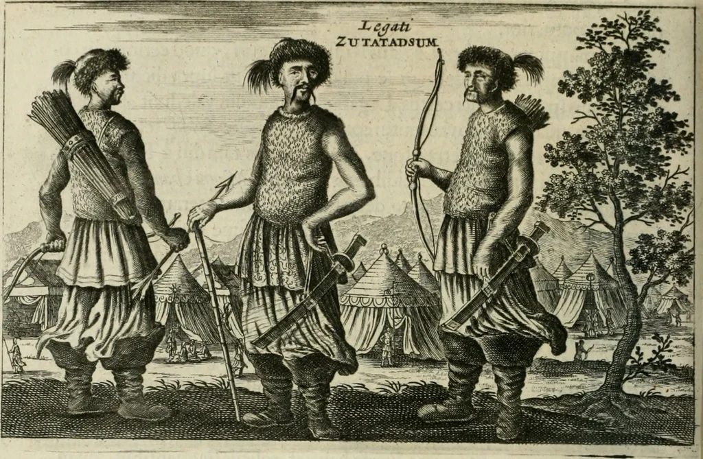 An illustration from Legatio batavica ad magnum Tartariæ chamum Sungteium, modernum Sinæ imperatorem. Historiarum narratione, quæ legatis in provinciis Quantung, Kiangsi, Nanking, Xantung, Peking, & aula imperatoriâ ab anno 1665 ad annum 1657 obtigerunt, ut & ardua Sinensium in bello tartarico fortunâ, provinciarum accurata geographia, urbium delineatione, nec non artis & naturæ miraculis ex animalium, vegetabilium, mineralium genere per centum & quinquaginta æneas figuras passim illustrata & conscripta vernacule, 1668, leaf 225