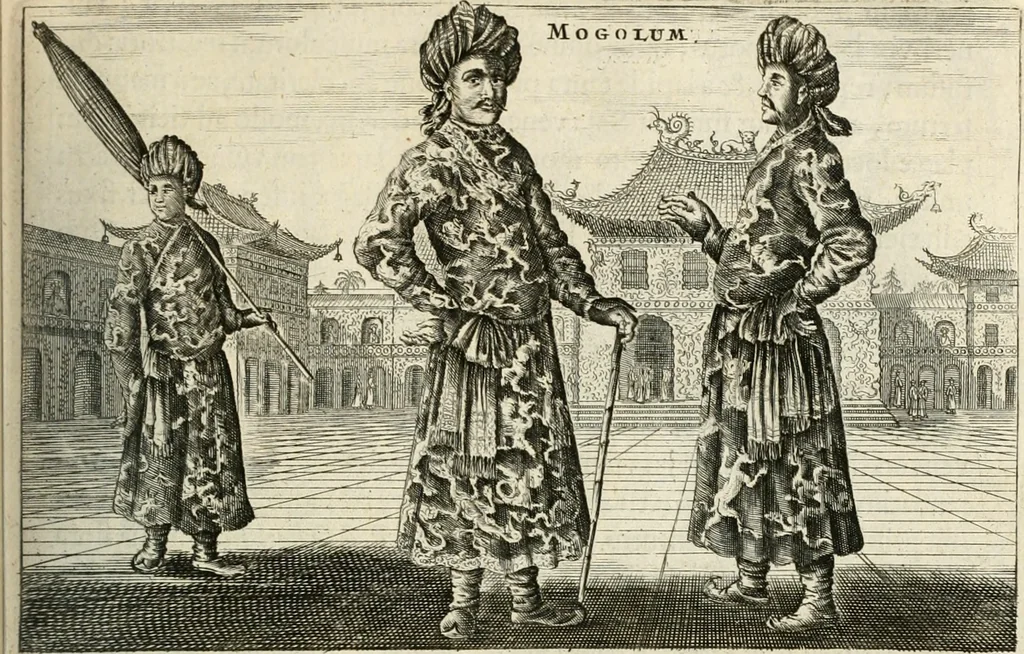 An illustration from Legatio batavica ad magnum Tartariæ chamum Sungteium, modernum Sinæ imperatorem. Historiarum narratione, quæ legatis in provinciis Quantung, Kiangsi, Nanking, Xantung, Peking, & aula imperatoriâ ab anno 1665 ad annum 1657 obtigerunt, ut & ardua Sinensium in bello tartarico fortunâ, provinciarum accurata geographia, urbium delineatione, nec non artis & naturæ miraculis ex animalium, vegetabilium, mineralium genere per centum & quinquaginta æneas figuras passim illustrata & conscripta vernacule, 1668, leaf 226