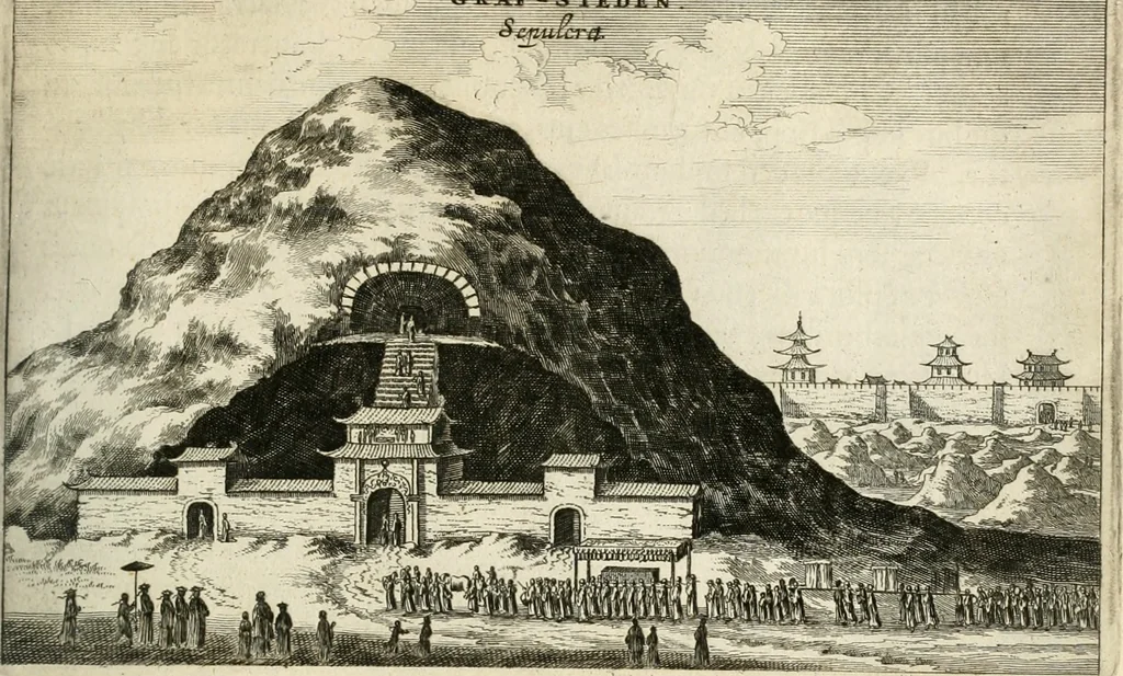 An illustration from Legatio batavica ad magnum Tartariæ chamum Sungteium, modernum Sinæ imperatorem. Historiarum narratione, quæ legatis in provinciis Quantung, Kiangsi, Nanking, Xantung, Peking, & aula imperatoriâ ab anno 1665 ad annum 1657 obtigerunt, ut & ardua Sinensium in bello tartarico fortunâ, provinciarum accurata geographia, urbium delineatione, nec non artis & naturæ miraculis ex animalium, vegetabilium, mineralium genere per centum & quinquaginta æneas figuras passim illustrata & conscripta vernacule, 1668, leaf 300