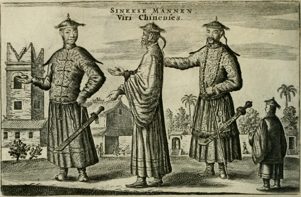 An illustration from Legatio batavica ad magnum Tartariæ chamum Sungteium, modernum Sinæ imperatorem. Historiarum narratione, quæ legatis in provinciis Quantung, Kiangsi, Nanking, Xantung, Peking, & aula imperatoriâ ab anno 1665 ad annum 1657 obtigerunt, ut & ardua Sinensium in bello tartarico fortunâ, provinciarum accurata geographia, urbium delineatione, nec non artis & naturæ miraculis ex animalium, vegetabilium, mineralium genere per centum & quinquaginta æneas figuras passim illustrata & conscripta vernacule, 1668, leaf 303