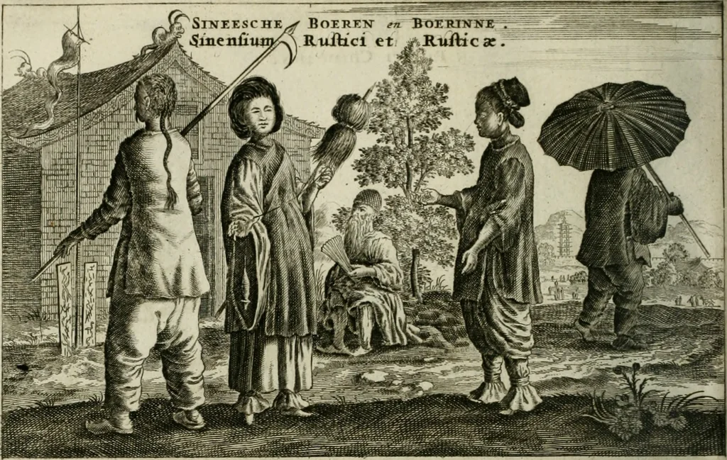 An illustration from Legatio batavica ad magnum Tartariæ chamum Sungteium, modernum Sinæ imperatorem. Historiarum narratione, quæ legatis in provinciis Quantung, Kiangsi, Nanking, Xantung, Peking, & aula imperatoriâ ab anno 1665 ad annum 1657 obtigerunt, ut & ardua Sinensium in bello tartarico fortunâ, provinciarum accurata geographia, urbium delineatione, nec non artis & naturæ miraculis ex animalium, vegetabilium, mineralium genere per centum & quinquaginta æneas figuras passim illustrata & conscripta vernacule, 1668, leaf 305