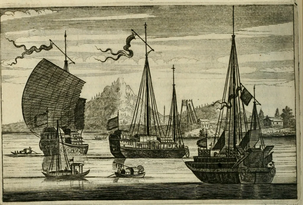 An illustration from Legatio batavica ad magnum Tartariæ chamum Sungteium, modernum Sinæ imperatorem. Historiarum narratione, quæ legatis in provinciis Quantung, Kiangsi, Nanking, Xantung, Peking, & aula imperatoriâ ab anno 1665 ad annum 1657 obtigerunt, ut & ardua Sinensium in bello tartarico fortunâ, provinciarum accurata geographia, urbium delineatione, nec non artis & naturæ miraculis ex animalium, vegetabilium, mineralium genere per centum & quinquaginta æneas figuras passim illustrata & conscripta vernacule, 1668, leaf 331