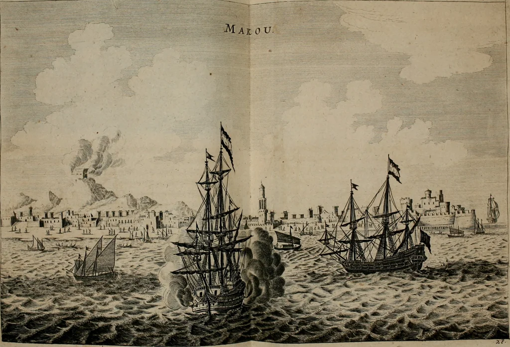 An illustration from Legatio batavica ad magnum Tartariæ chamum Sungteium, modernum Sinæ imperatorem. Historiarum narratione, quæ legatis in provinciis Quantung, Kiangsi, Nanking, Xantung, Peking, & aula imperatoriâ ab anno 1665 ad annum 1657 obtigerunt, ut & ardua Sinensium in bello tartarico fortunâ, provinciarum accurata geographia, urbium delineatione, nec non artis & naturæ miraculis ex animalium, vegetabilium, mineralium genere per centum & quinquaginta æneas figuras passim illustrata & conscripta vernacule, 1668, leaf 47