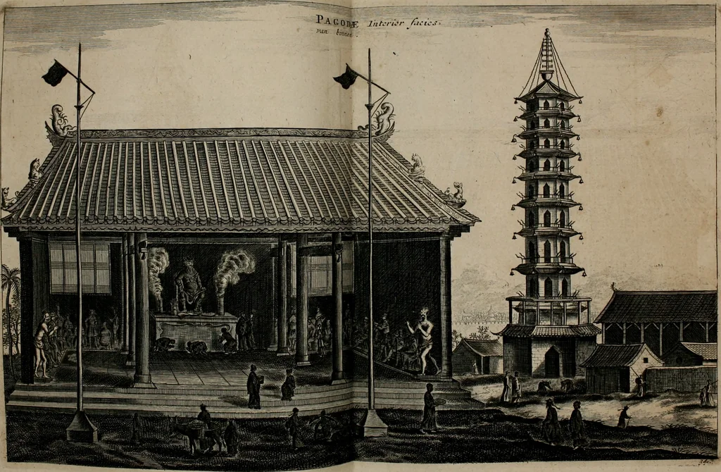 An illustration from Legatio batavica ad magnum Tartariæ chamum Sungteium, modernum Sinæ imperatorem. Historiarum narratione, quæ legatis in provinciis Quantung, Kiangsi, Nanking, Xantung, Peking, & aula imperatoriâ ab anno 1665 ad annum 1657 obtigerunt, ut & ardua Sinensium in bello tartarico fortunâ, provinciarum accurata geographia, urbium delineatione, nec non artis & naturæ miraculis ex animalium, vegetabilium, mineralium genere per centum & quinquaginta æneas figuras passim illustrata & conscripta vernacule, 1668, leaf 81