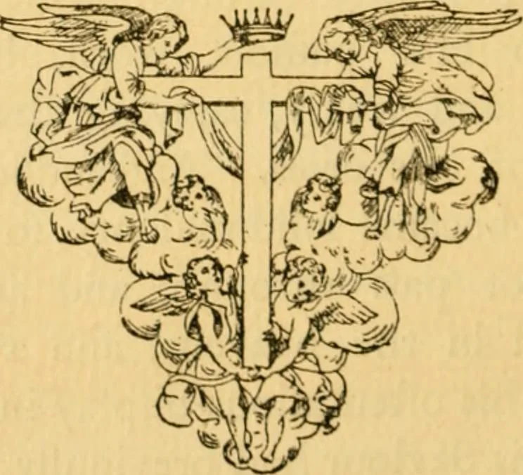 An illustration from The legendary history of the cross : a series of sixty-four woodcuts from a Dutch book published by Veldener, A.D. 1483 ; with an introduction written and illustrated by John Ashton ; preface by S. Baring Gould, 1887, leaf 121