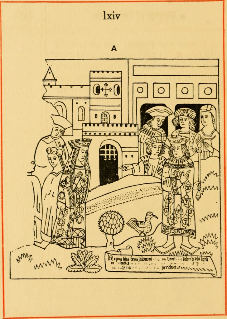 An illustration from The legendary history of the cross : a series of sixty-four woodcuts from a Dutch book published by Veldener, A.D. 1483 ; with an introduction written and illustrated by John Ashton ; preface by S. Baring Gould, 1887, leaf 71