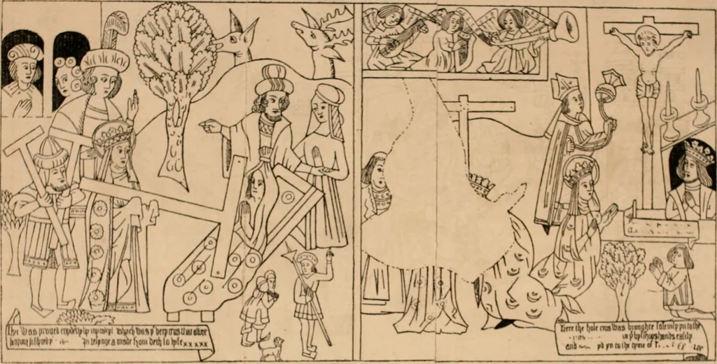 An illustration from The legendary history of the cross : a series of sixty-four woodcuts from a Dutch book published by Veldener, A.D. 1483 ; with an introduction written and illustrated by John Ashton ; preface by S. Baring Gould, 1887, leaf 78