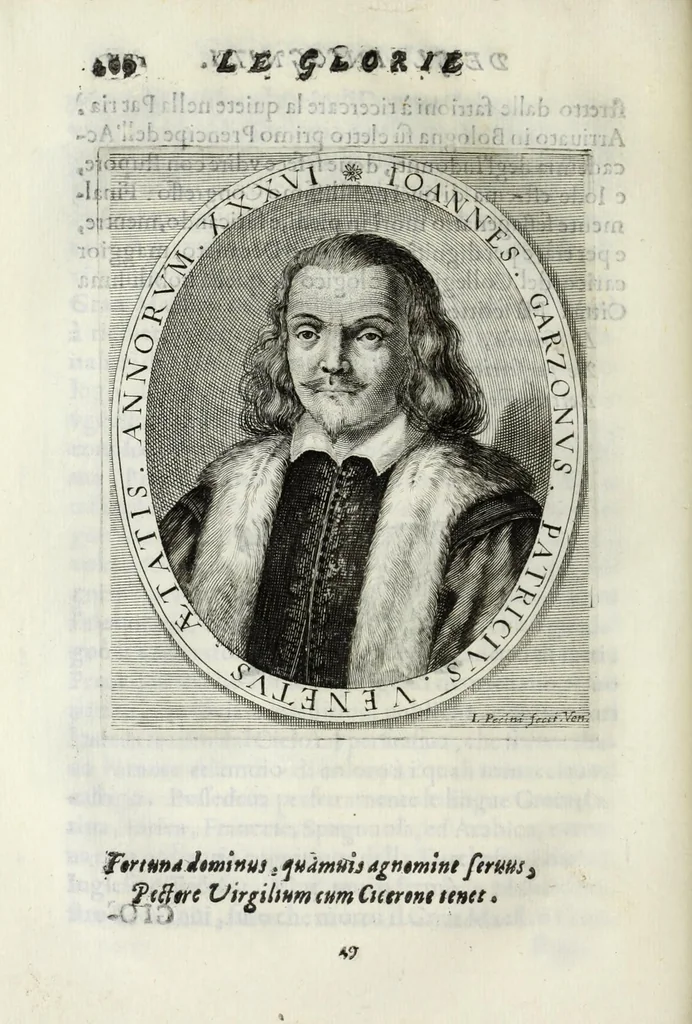 An illustration from Le glorie de gli Incogniti : o vero gli huomini illustri dell'Accademia de' signori incogniti de Venetia, 1647, leaf 220