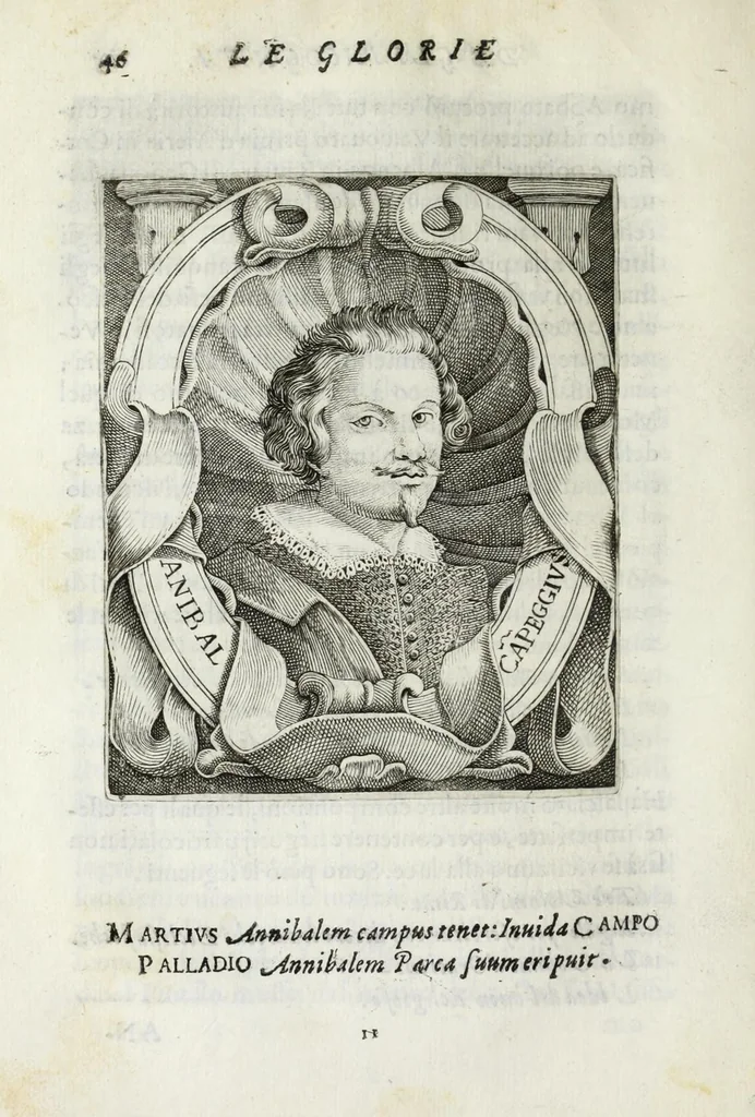 An illustration from Le glorie de gli Incogniti : o vero gli huomini illustri dell'Accademia de' signori incogniti de Venetia, 1647, leaf 66
