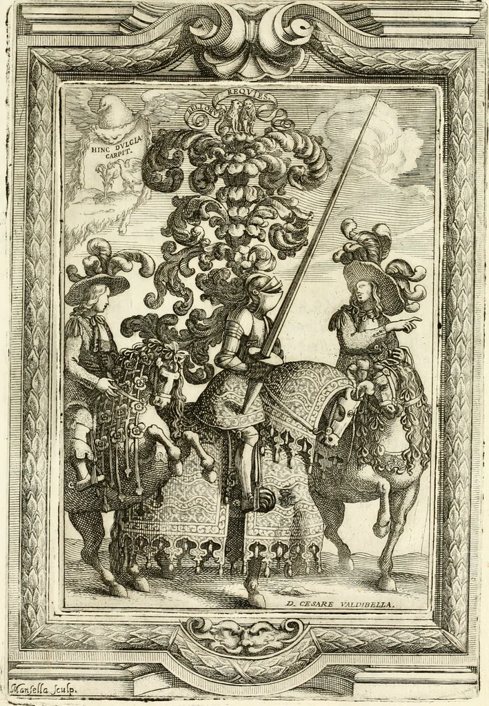 An illustration from Le guerre festiue delle reali nozze de' serenissimi e cattolici re di Spagna Carlo secondo e Maria Luisa di Borbone : celebrate nella felice e fedelissima città di Palermo, dall' Illustrissimo Senato della medesima citta ... nell'anno M.DC.LXXX, 1680, leaf 38