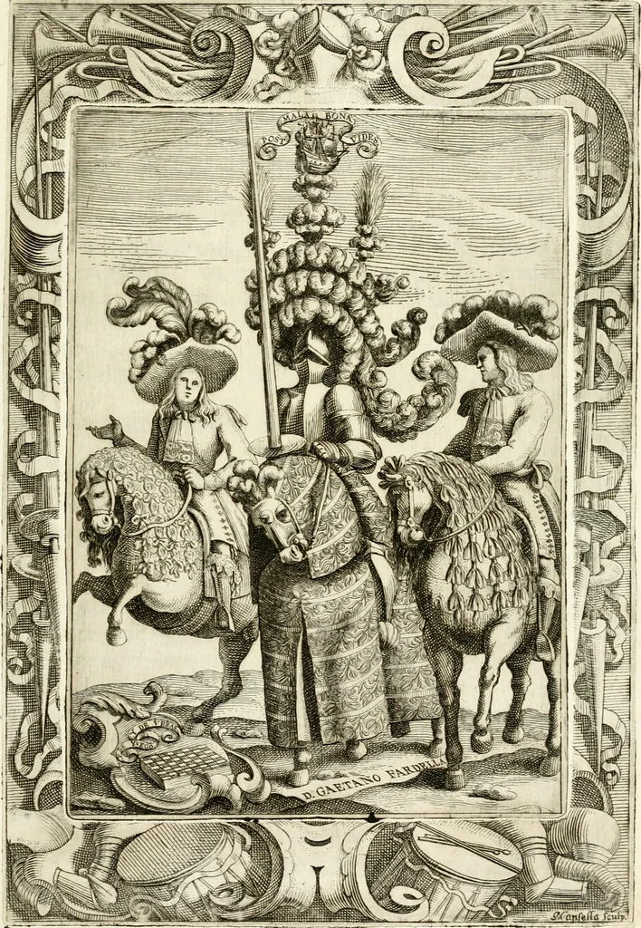 An illustration from Le guerre festiue delle reali nozze de' serenissimi e cattolici re di Spagna Carlo secondo e Maria Luisa di Borbone : celebrate nella felice e fedelissima città di Palermo, dall' Illustrissimo Senato della medesima citta ... nell'anno M.DC.LXXX, 1680, leaf 42