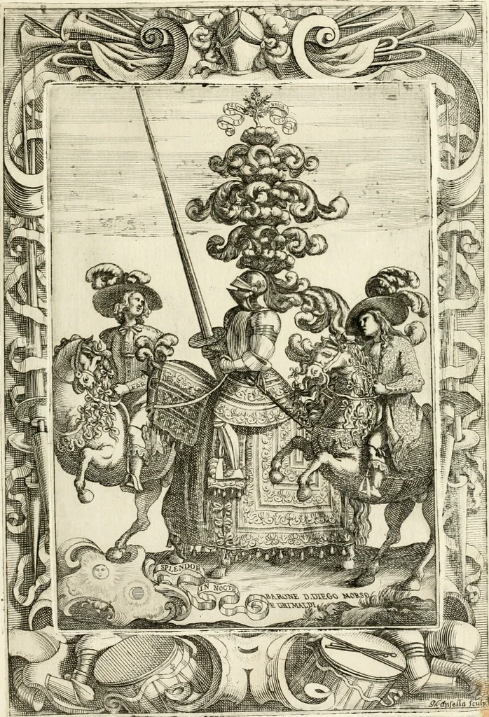 An illustration from Le guerre festiue delle reali nozze de' serenissimi e cattolici re di Spagna Carlo secondo e Maria Luisa di Borbone : celebrate nella felice e fedelissima città di Palermo, dall' Illustrissimo Senato della medesima citta ... nell'anno M.DC.LXXX, 1680, leaf 58
