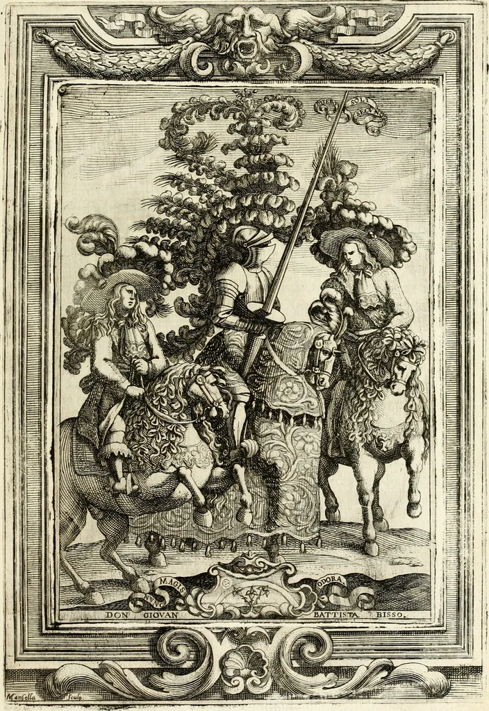 An illustration from Le guerre festiue delle reali nozze de' serenissimi e cattolici re di Spagna Carlo secondo e Maria Luisa di Borbone : celebrate nella felice e fedelissima città di Palermo, dall' Illustrissimo Senato della medesima citta ... nell'anno M.DC.LXXX, 1680, leaf 62