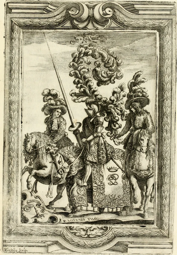 An illustration from Le guerre festiue delle reali nozze de' serenissimi e cattolici re di Spagna Carlo secondo e Maria Luisa di Borbone : celebrate nella felice e fedelissima città di Palermo, dall' Illustrissimo Senato della medesima citta ... nell'anno M.DC.LXXX, 1680, leaf 68
