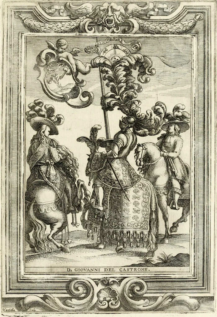An illustration from Le guerre festiue delle reali nozze de' serenissimi e cattolici re di Spagna Carlo secondo e Maria Luisa di Borbone : celebrate nella felice e fedelissima città di Palermo, dall' Illustrissimo Senato della medesima citta ... nell'anno M.DC.LXXX, 1680, leaf 78