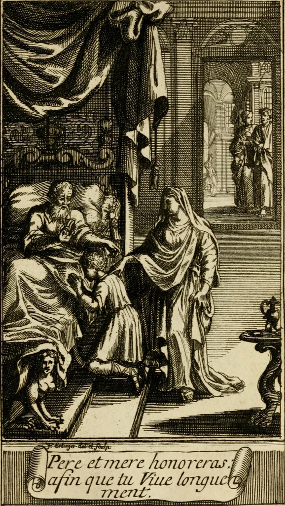 An illustration from Le guide fidele de la vraie gloire : presenté à monseigneur le duc de Bourgogne, instruisant ce jeune prince des choses qu'il doit croire, demander, pratiquer, frequenter, et eviter pour être roy pendant tous les siecles ..., 1688, leaf 102