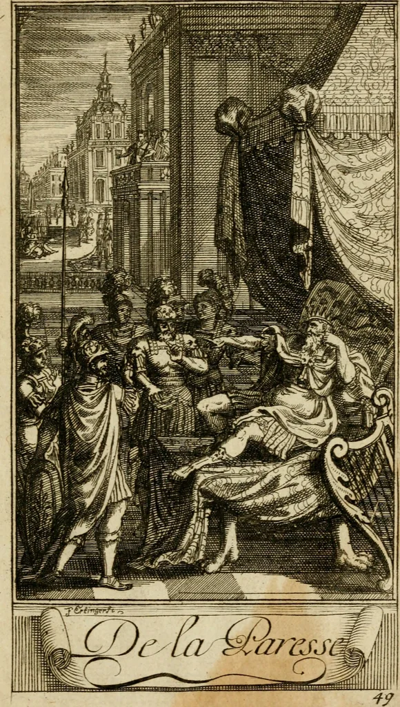 An illustration from Le guide fidele de la vraie gloire : presenté à monseigneur le duc de Bourgogne, instruisant ce jeune prince des choses qu'il doit croire, demander, pratiquer, frequenter, et eviter pour être roy pendant tous les siecles ..., 1688, leaf 206
