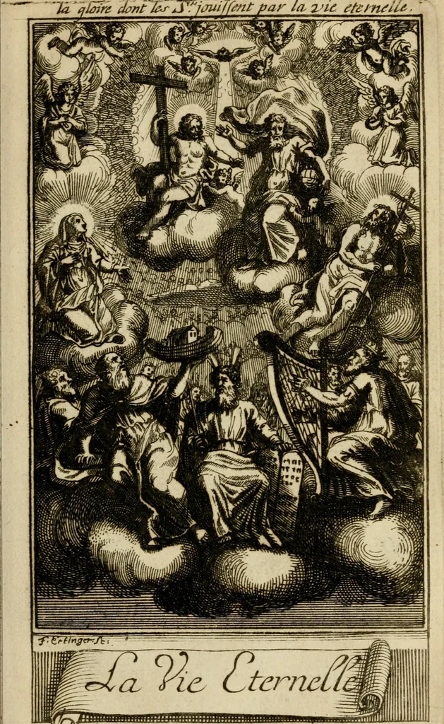 An illustration from Le guide fidele de la vraie gloire : presenté à monseigneur le duc de Bourgogne, instruisant ce jeune prince des choses qu'il doit croire, demander, pratiquer, frequenter, et eviter pour être roy pendant tous les siecles ..., 1688, leaf 58