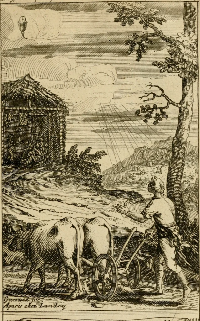 An illustration from Le guide fidele de la vraie gloire : presenté à monseigneur le duc de Bourgogne, instruisant ce jeune prince des choses qu'il doit croire, demander, pratiquer, frequenter, et eviter pour être roy pendant tous les siecles ..., 1688, leaf 74