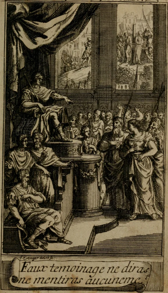 An illustration from Le guide fidele de la vraie gloire : presenté à monseigneur le duc de Bourgogne, instruisant ce jeune prince des choses qu'il doit croire, demander, pratiquer, frequenter, et eviter pour être roy pendant tous les siecles ..., 1688, leaf 100