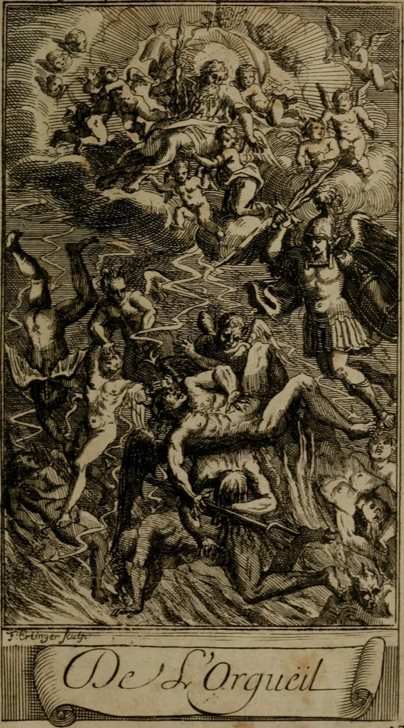 An illustration from Le guide fidele de la vraie gloire : presenté à monseigneur le duc de Bourgogne, instruisant ce jeune prince des choses qu'il doit croire, demander, pratiquer, frequenter, et eviter pour être roy pendant tous les siecles ..., 1688, leaf 164