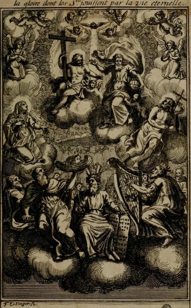 An illustration from Le guide fidele de la vraie gloire : presenté à monseigneur le duc de Bourgogne, instruisant ce jeune prince des choses qu'il doit croire, demander, pratiquer, frequenter, et eviter pour être roy pendant tous les siecles ..., 1688, leaf 40