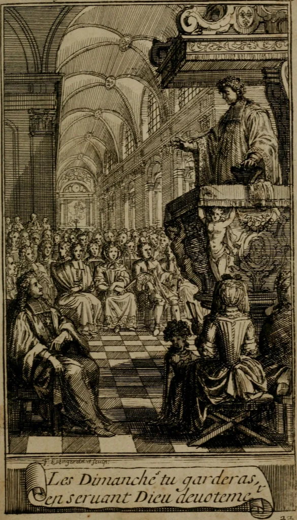 An illustration from Le guide fidele de la vraie gloire : presenté à monseigneur le duc de Bourgogne, instruisant ce jeune prince des choses qu'il doit croire, demander, pratiquer, frequenter, et eviter pour être roy pendant tous les siecles ..., 1688, leaf 80