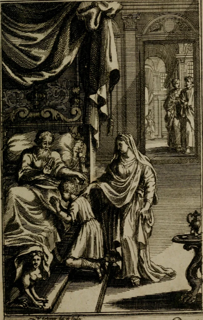 An illustration from Le guide fidele de la vraie gloire : presenté à monseigneur le duc de Bourgogne, instruisant ce jeune prince des choses qu'il doit croire, demander, pratiquer, frequenter, et eviter pour être roy pendant tous les siecles ..., 1688, leaf 84