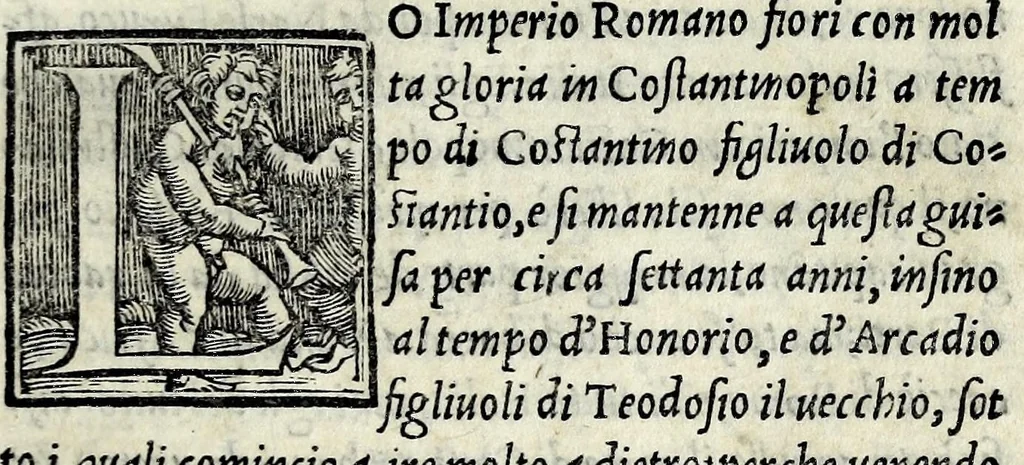 An illustration from Le historie del Biondo, de la declinatione de l'imperio di Roma, insino al tempo suo (che ui corsero circa mille anni), 1543, leaf 45