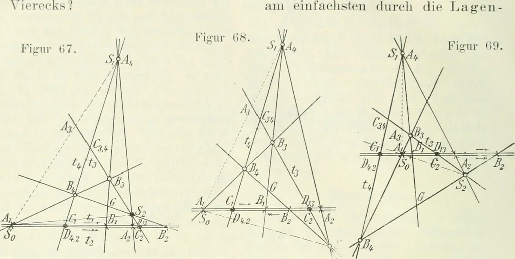 An illustration from Lehrbuch der projektivischen (neuren) Geometrie; synthetische Geometrie, Geometrie der Lage, 1900, leaf 151