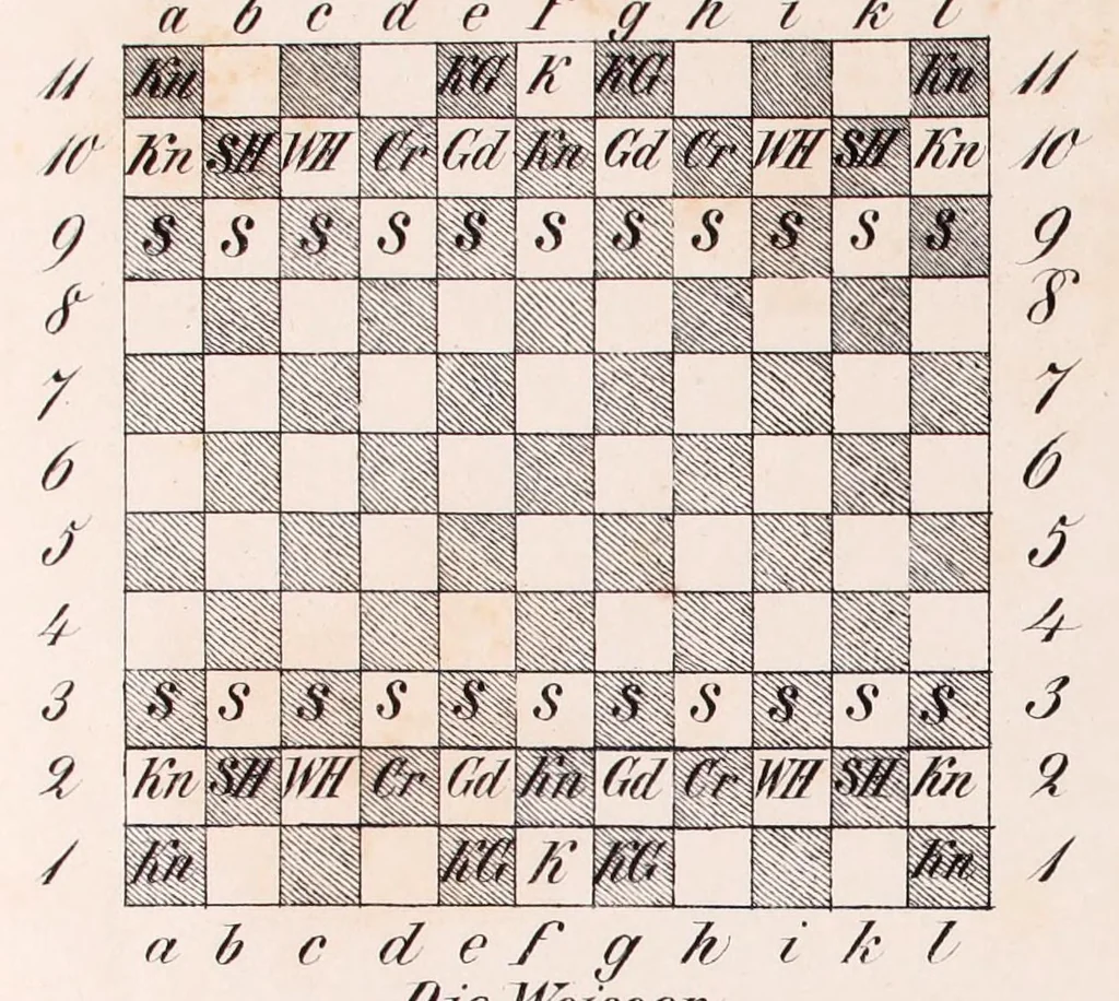An illustration from Lehrbuch des Schachspiels mit besonderer Berücksichtigung des Gambitspiels, nebst einer systematischen Anleitung zum kleinen Kriegs- und sinesischen Schachspiel. Miteinem Anhange Die Geschichte des Schachspeils, 1845, leaf 317