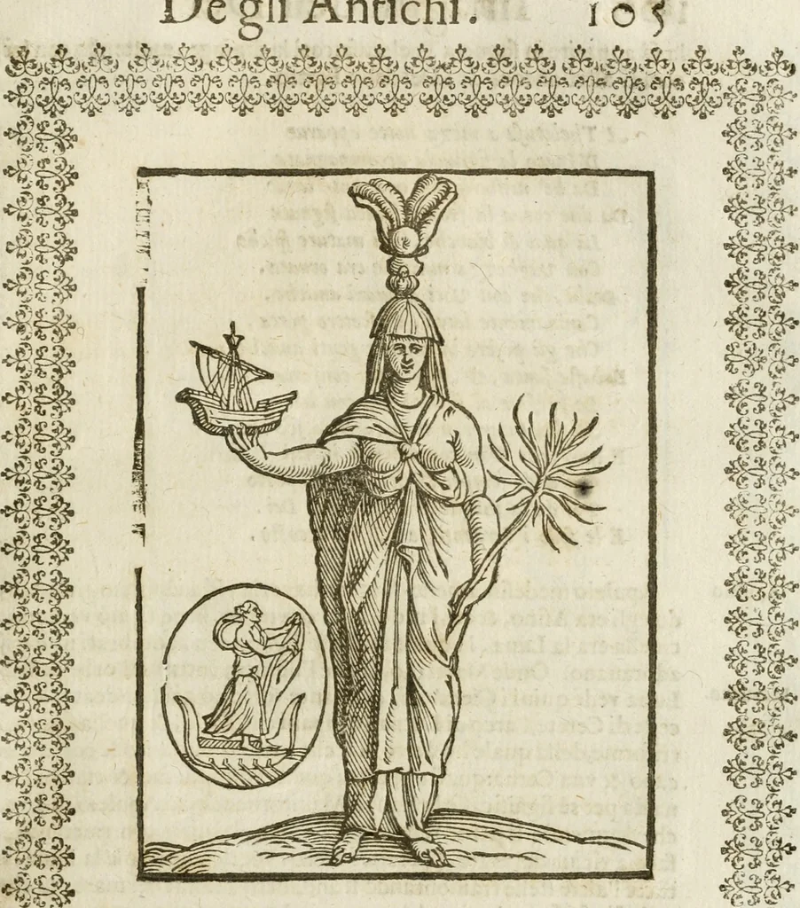 An illustration from Le imagini de gli dei de gli antichi : nelle quali sono descritte la religione de gli antichi li idoli, riti, & ceremonie loro, con l'aggiunta di molte principali imagini che nell'altre mancauano, et con l'espositione in epilogo di ciasceduna & suo significato, 1624, leaf 118