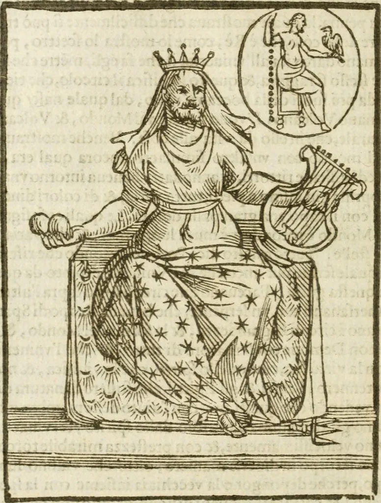 An illustration from Le imagini de gli dei de gli antichi : nelle quali sono descritte la religione de gli antichi li idoli, riti, & ceremonie loro, con l'aggiunta di molte principali imagini che nell'altre mancauano, et con l'espositione in epilogo di ciasceduna & suo significato, 1624, leaf 141