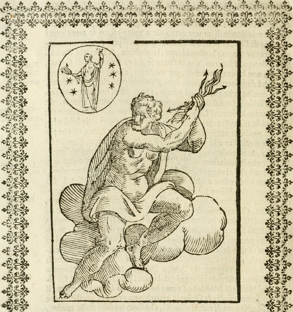An illustration from Le imagini de gli dei de gli antichi : nelle quali sono descritte la religione de gli antichi li idoli, riti, & ceremonie loro, con l'aggiunta di molte principali imagini che nell'altre mancauano, et con l'espositione in epilogo di ciasceduna & suo significato, 1624, leaf 143