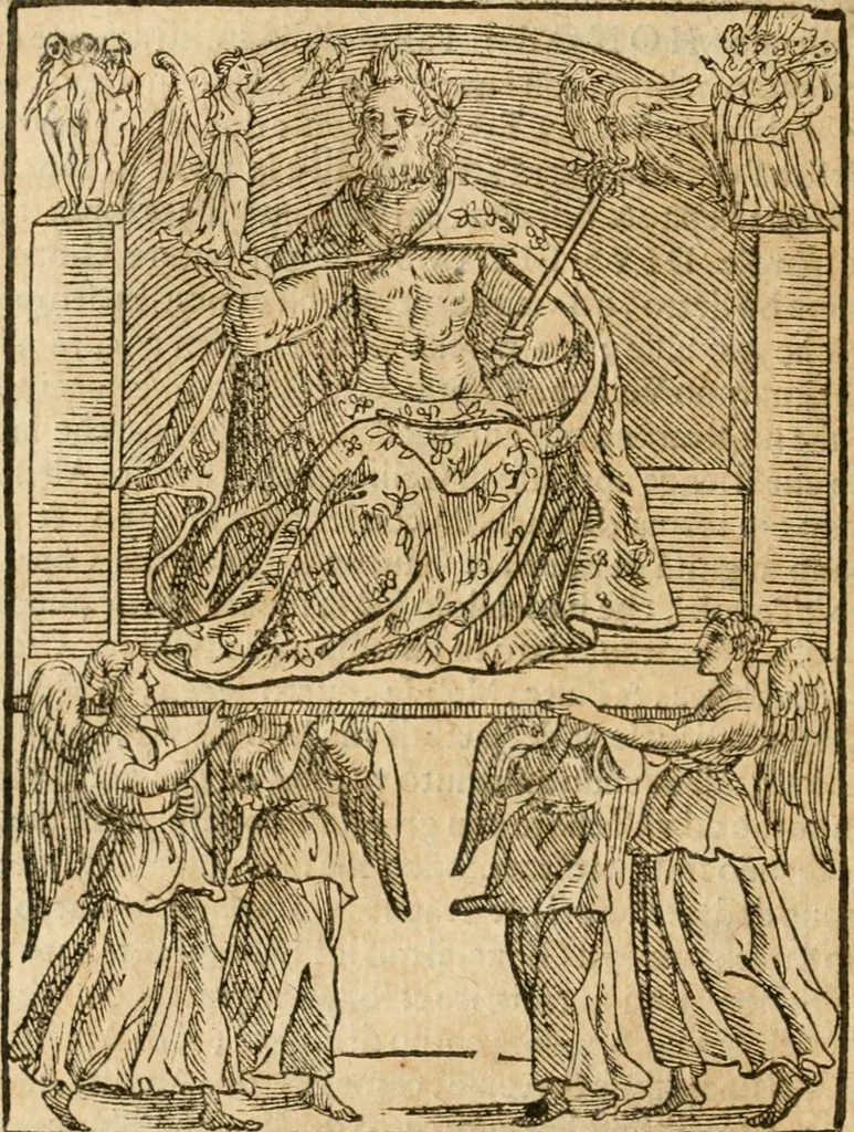 An illustration from Le imagini de gli dei de gli antichi : nelle quali sono descritte la religione de gli antichi li idoli, riti, & ceremonie loro, con l'aggiunta di molte principali imagini che nell'altre mancauano, et con l'espositione in epilogo di ciasceduna & suo significato, 1624, leaf 149