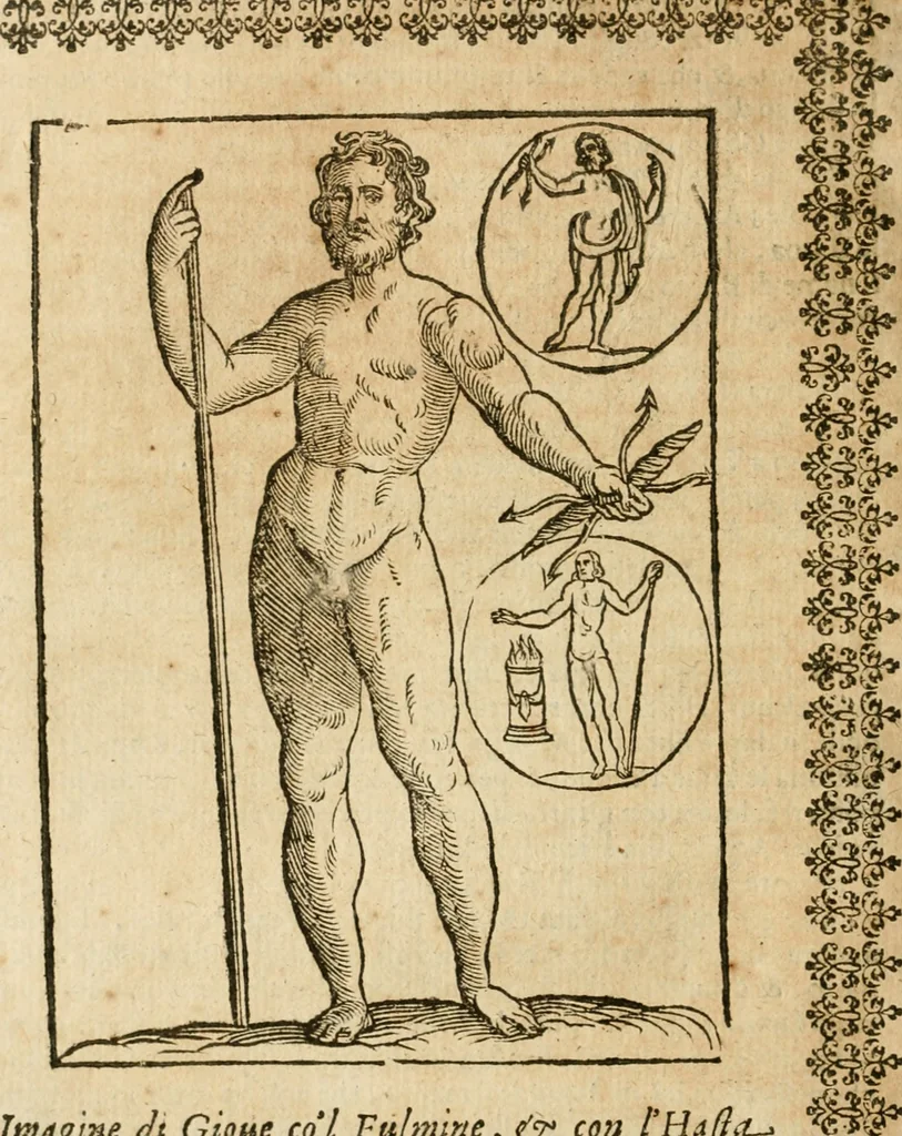 An illustration from Le imagini de gli dei de gli antichi : nelle quali sono descritte la religione de gli antichi li idoli, riti, & ceremonie loro, con l'aggiunta di molte principali imagini che nell'altre mancauano, et con l'espositione in epilogo di ciasceduna & suo significato, 1624, leaf 151
