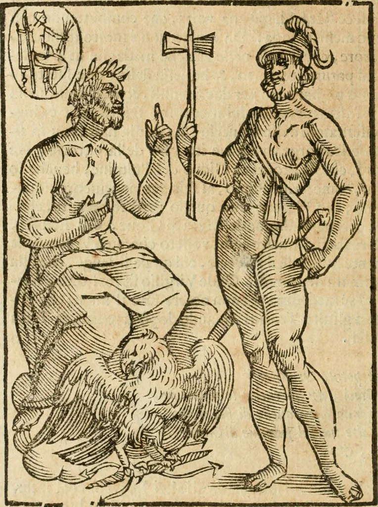 An illustration from Le imagini de gli dei de gli antichi : nelle quali sono descritte la religione de gli antichi li idoli, riti, & ceremonie loro, con l'aggiunta di molte principali imagini che nell'altre mancauano, et con l'espositione in epilogo di ciasceduna & suo significato, 1624, leaf 153