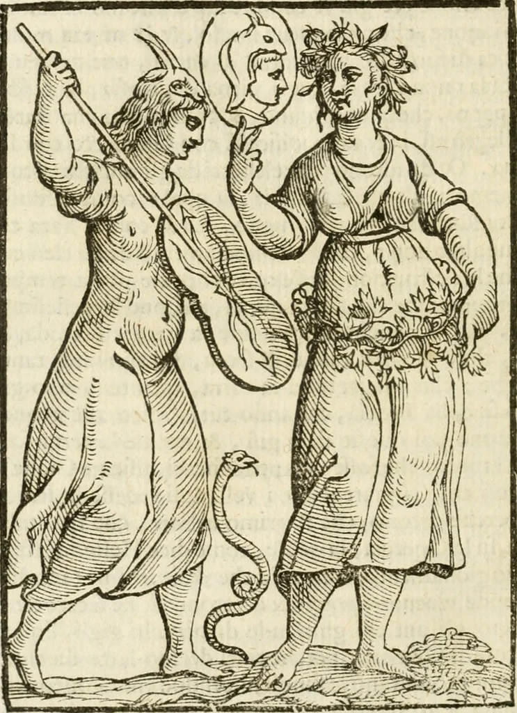 An illustration from Le imagini de gli dei de gli antichi : nelle quali sono descritte la religione de gli antichi li idoli, riti, & ceremonie loro, con l'aggiunta di molte principali imagini che nell'altre mancauano, et con l'espositione in epilogo di ciasceduna & suo significato, 1624, leaf 177