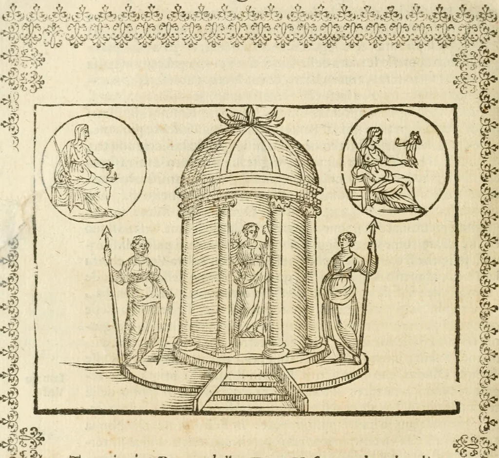An illustration from Le imagini de gli dei de gli antichi : nelle quali sono descritte la religione de gli antichi li idoli, riti, & ceremonie loro, con l'aggiunta di molte principali imagini che nell'altre mancauano, et con l'espositione in epilogo di ciasceduna & suo significato, 1624, leaf 199