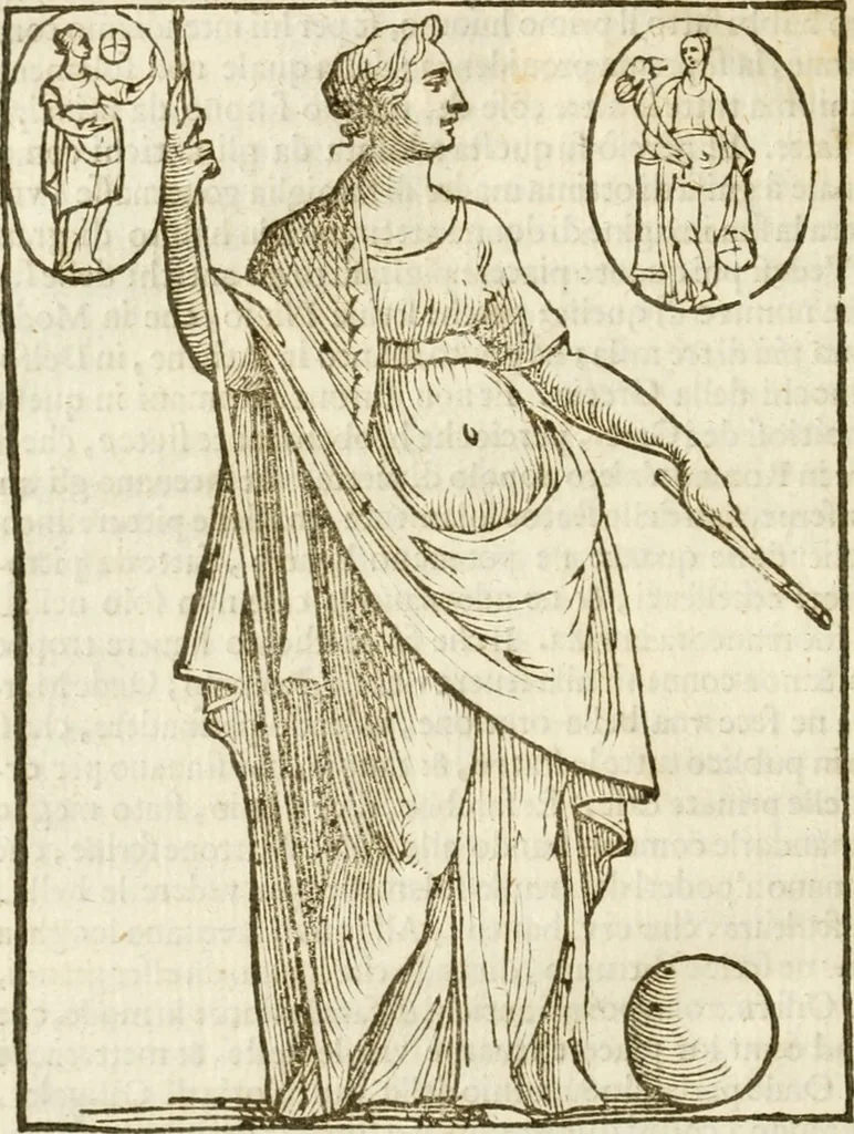 An illustration from Le imagini de gli dei de gli antichi : nelle quali sono descritte la religione de gli antichi li idoli, riti, & ceremonie loro, con l'aggiunta di molte principali imagini che nell'altre mancauano, et con l'espositione in epilogo di ciasceduna & suo significato, 1624, leaf 21