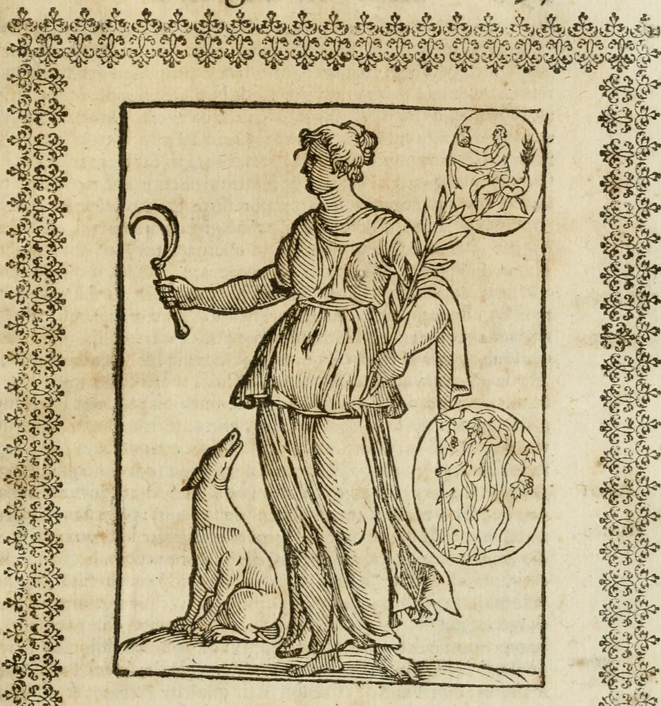An illustration from Le imagini de gli dei de gli antichi : nelle quali sono descritte la religione de gli antichi li idoli, riti, & ceremonie loro, con l'aggiunta di molte principali imagini che nell'altre mancauano, et con l'espositione in epilogo di ciasceduna & suo significato, 1624, leaf 210