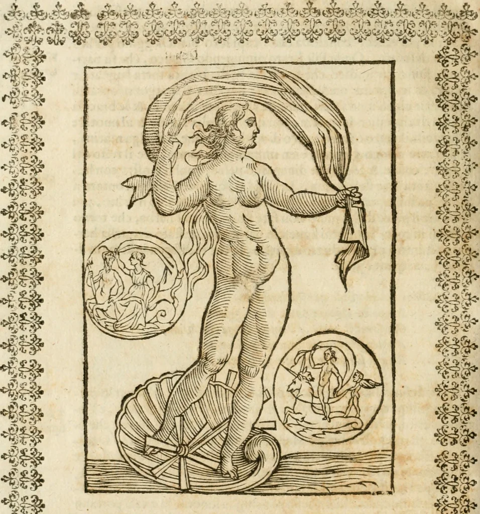 An illustration from Le imagini de gli dei de gli antichi : nelle quali sono descritte la religione de gli antichi li idoli, riti, & ceremonie loro, con l'aggiunta di molte principali imagini che nell'altre mancauano, et con l'espositione in epilogo di ciasceduna & suo significato, 1624, leaf 217