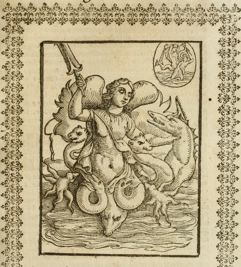 An illustration from Le imagini de gli dei de gli antichi : nelle quali sono descritte la religione de gli antichi li idoli, riti, & ceremonie loro, con l'aggiunta di molte principali imagini che nell'altre mancauano, et con l'espositione in epilogo di ciasceduna & suo significato, 1624, leaf 222