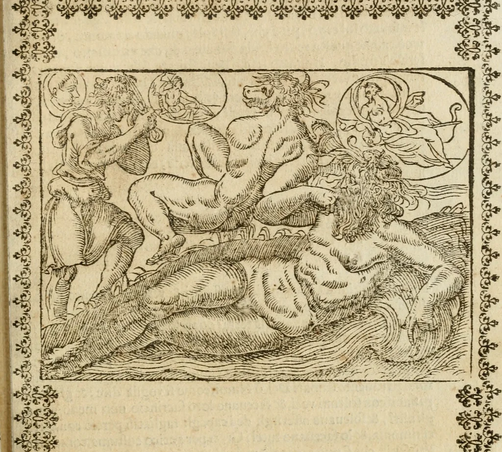 An illustration from Le imagini de gli dei de gli antichi : nelle quali sono descritte la religione de gli antichi li idoli, riti, & ceremonie loro, con l'aggiunta di molte principali imagini che nell'altre mancauano, et con l'espositione in epilogo di ciasceduna & suo significato, 1624, leaf 234