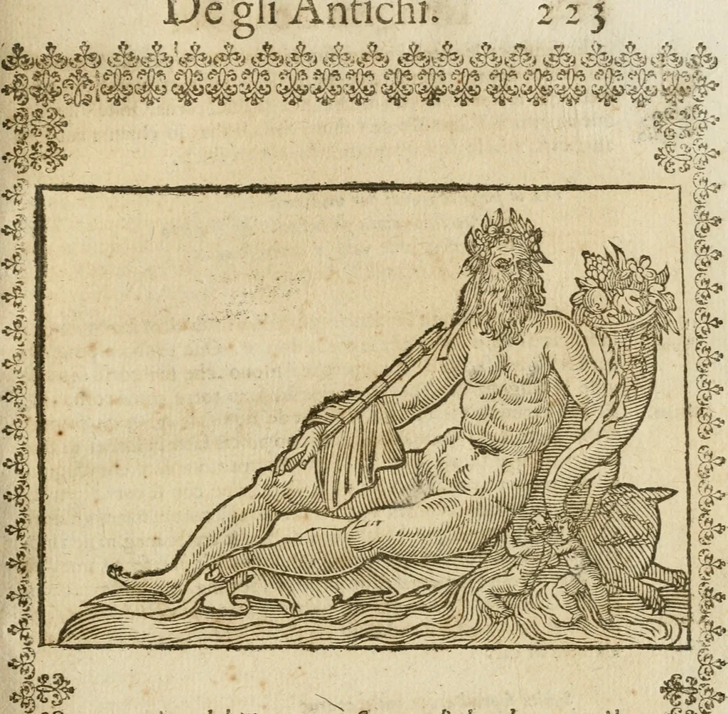 An illustration from Le imagini de gli dei de gli antichi : nelle quali sono descritte la religione de gli antichi li idoli, riti, & ceremonie loro, con l'aggiunta di molte principali imagini che nell'altre mancauano, et con l'espositione in epilogo di ciasceduna & suo significato, 1624, leaf 236