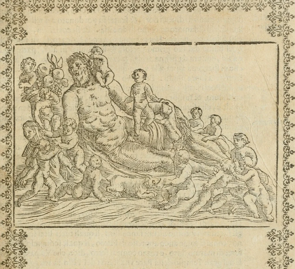 An illustration from Le imagini de gli dei de gli antichi : nelle quali sono descritte la religione de gli antichi li idoli, riti, & ceremonie loro, con l'aggiunta di molte principali imagini che nell'altre mancauano, et con l'espositione in epilogo di ciasceduna & suo significato, 1624, leaf 238