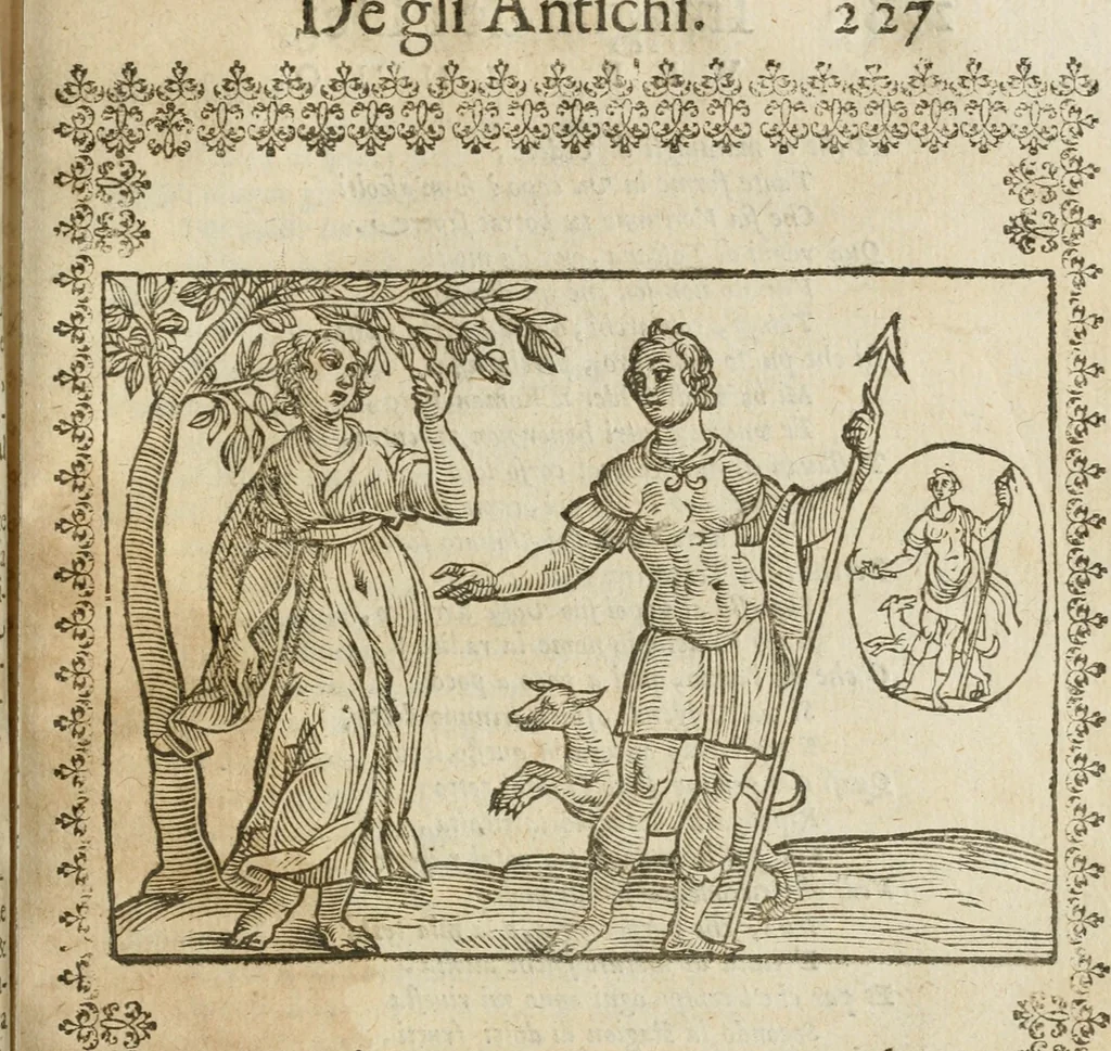 An illustration from Le imagini de gli dei de gli antichi : nelle quali sono descritte la religione de gli antichi li idoli, riti, & ceremonie loro, con l'aggiunta di molte principali imagini che nell'altre mancauano, et con l'espositione in epilogo di ciasceduna & suo significato, 1624, leaf 240
