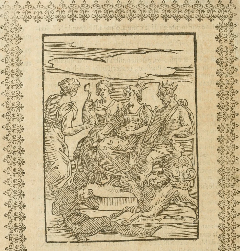 An illustration from Le imagini de gli dei de gli antichi : nelle quali sono descritte la religione de gli antichi li idoli, riti, & ceremonie loro, con l'aggiunta di molte principali imagini che nell'altre mancauano, et con l'espositione in epilogo di ciasceduna & suo significato, 1624, leaf 247